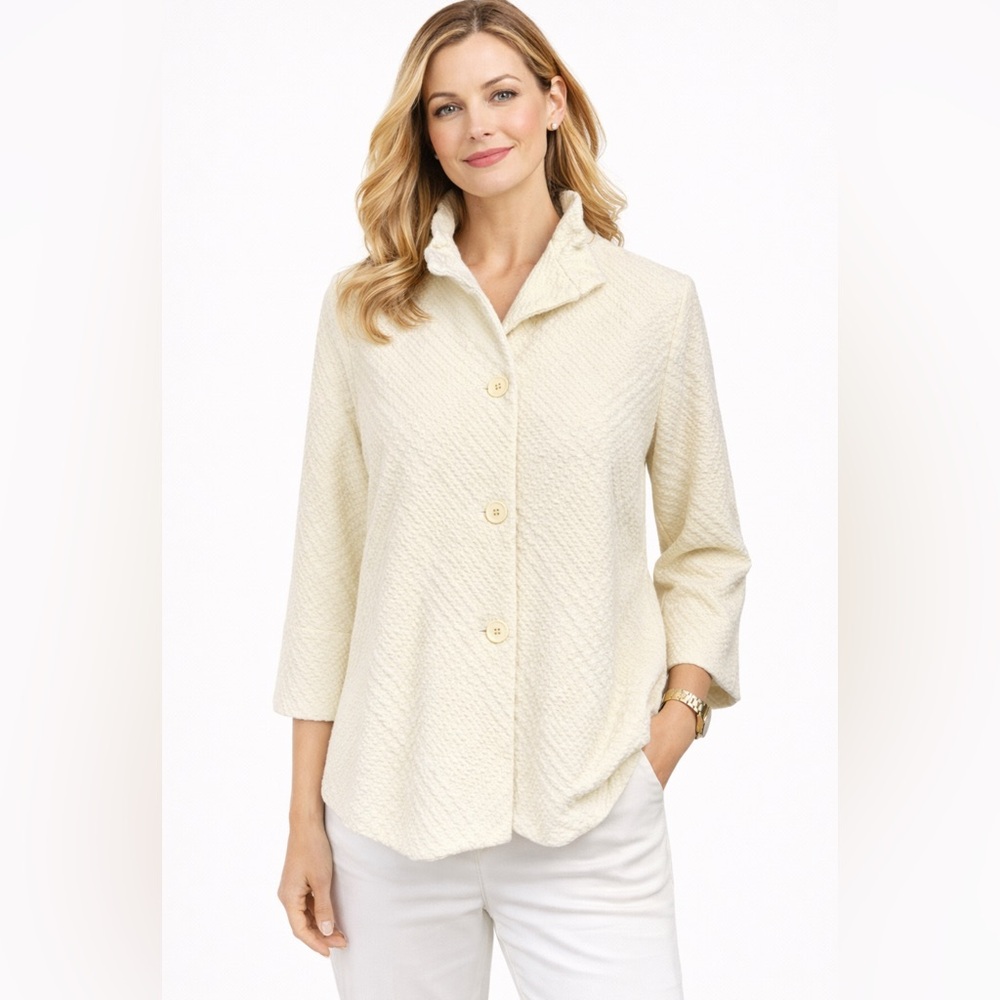 J. McLaughlin Jacket Blazer Small Textured Cotton Cream Ivory Washable